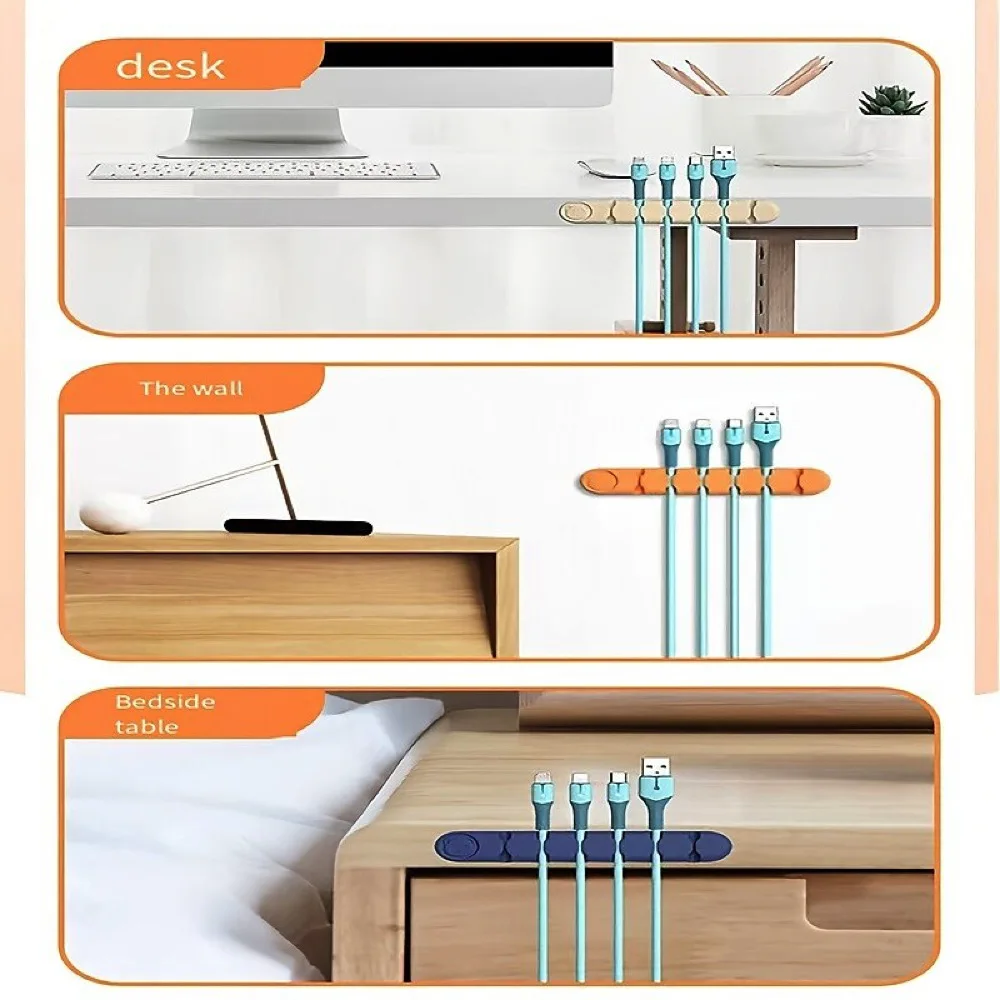 Organizador de Cables de silicona, Clips de gestión de escritorio para ratón, auriculares, auriculares, soporte de cables para coche