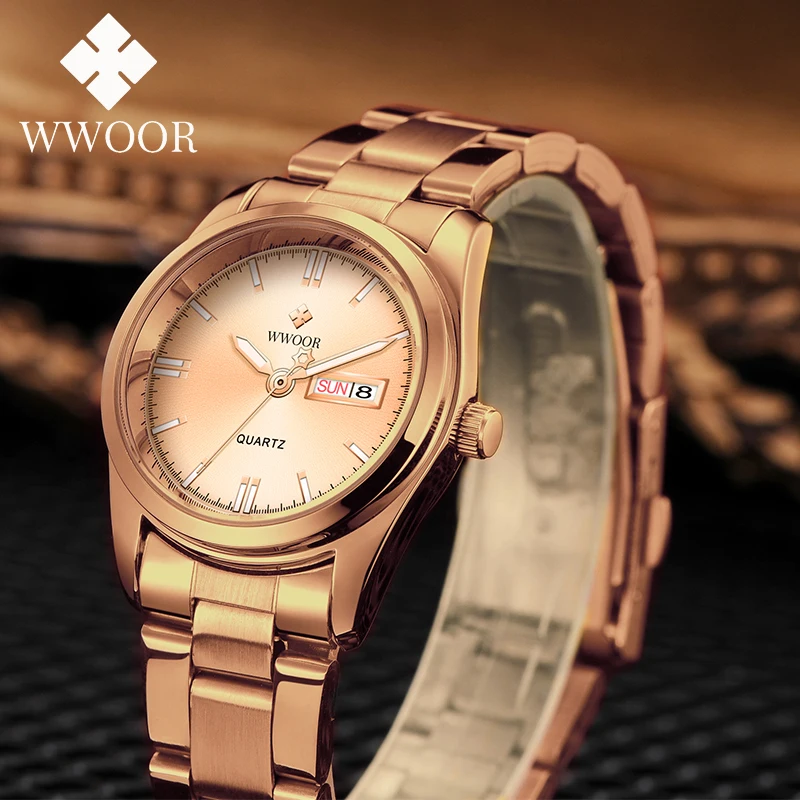 

Fashion Ladies Watches WWOOR Elegant Woman Watch Waterproof Luxury Women Quartz Wristwatch Automatic Date Clock Gift Reloj Mujer