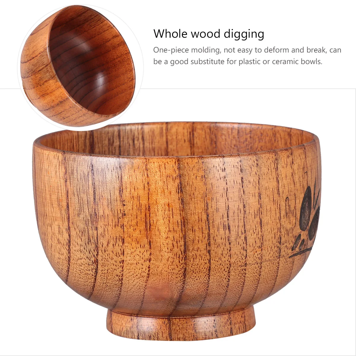 

1Pcs Jujube Wood Bowl Eco Friendly Durable Wooden Tableware Carved Rice Soup Bowl Baby Food Container Replacement for Ceramic