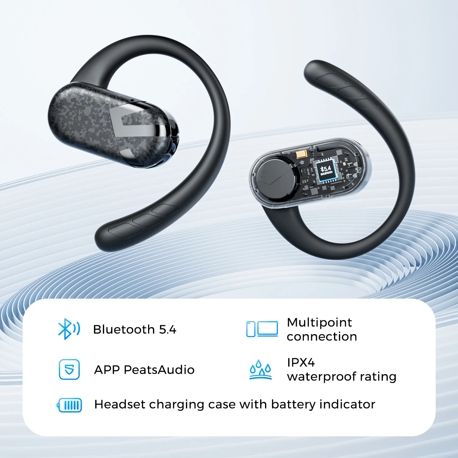 SoundPEATS Open-Ear Wireless Earphone Bluetooth 5.4 Eearbuds With 4 Mic,AI call Noise Reduction, Multipoint Connection,Total 40H