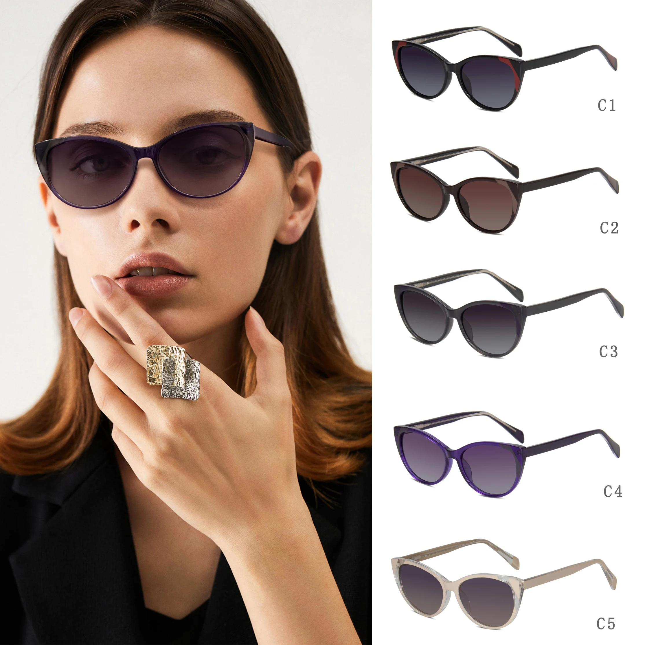 

Женские модные солнцезащитные очки, модификация лица, очки «кошачий глаз», линзы Polaroid, подходят для повседневного ношения