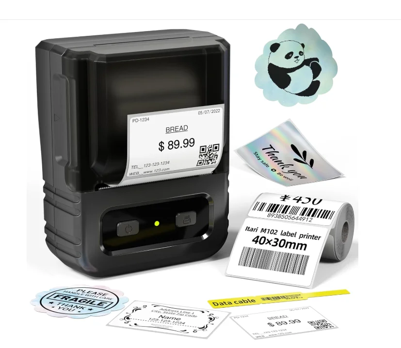 Portable M102 Thermal Printer Machine for Office or Home Use Inkless Label Maker for Address Logo Price Tag on Plastic