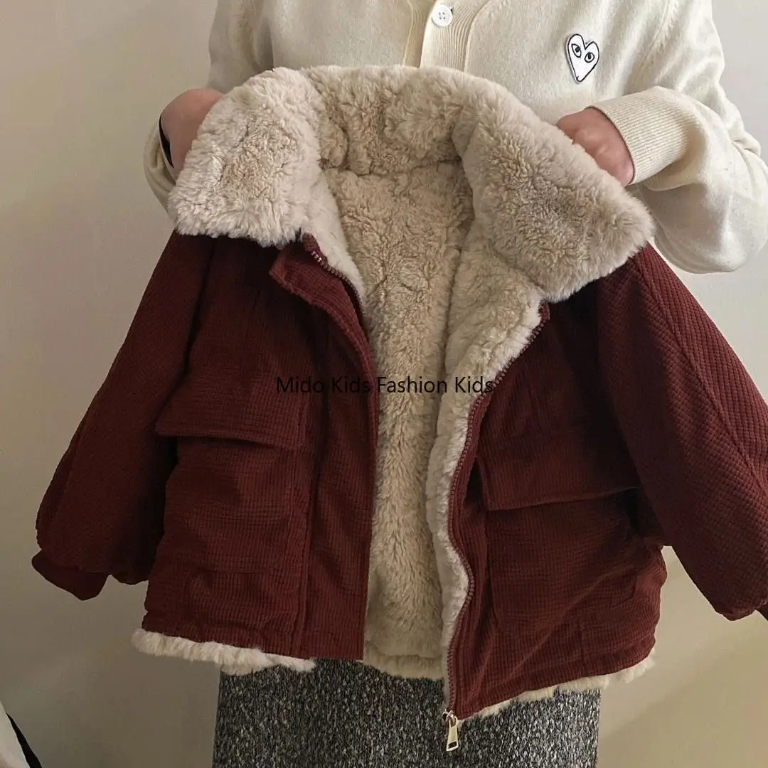 Girls' Fleece-Lined Coat - Autumn/Winter 2025 New Arrival Stylish Korean-Style Thickened Coat for Younger and Smaller Girls