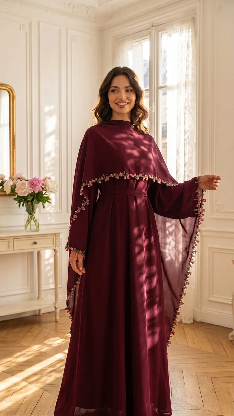 Elegant Pink Lace Trim Nida Two Piece Arabic Jalabiya Set with Hijab Muslim Women Dubai Modest Abaya Dress Islamic Party Wear