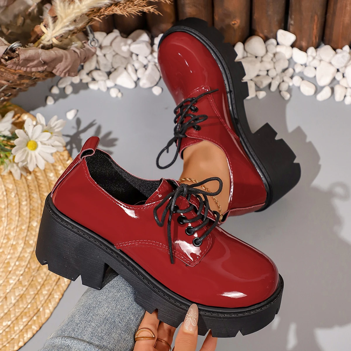 Sepatu Oxford Platform dengan  - Oxford Lace Up Women ulasan dan harga