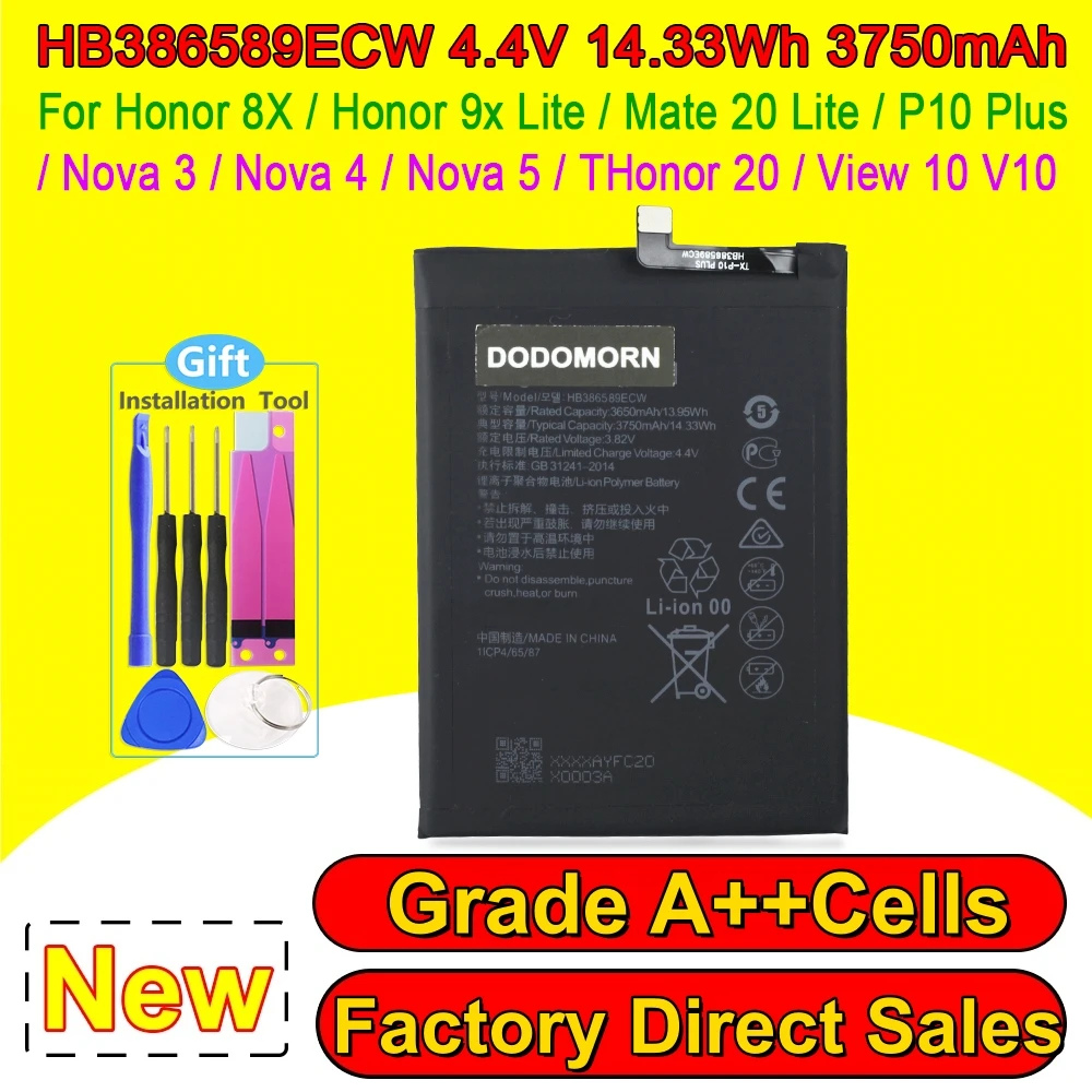 HB386589ECW Mobile Phone Battery For Huawei P10Plus Mate20Lite Nova3 Nova5T Honor8X V10 Honor20 20S 9X Lite Cell Phone Batteries
