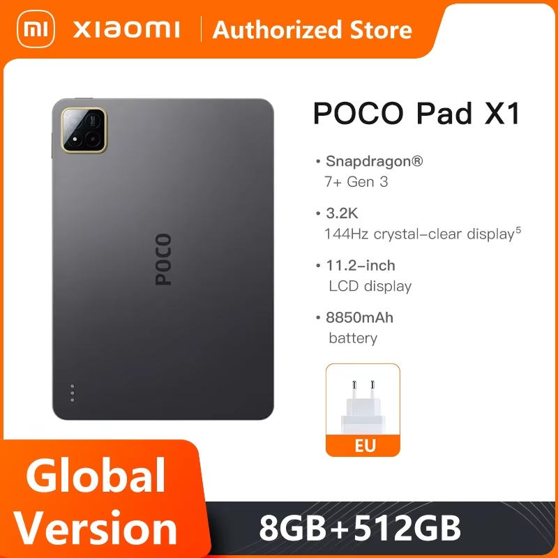  Tablets Xiaomi POCO Pad X1 Global Version Snapdragon 7+ Gen 3 Octa Core CPU 11.2' 3.2K 144Hz Display 45W Charger 8850mAh Battery 