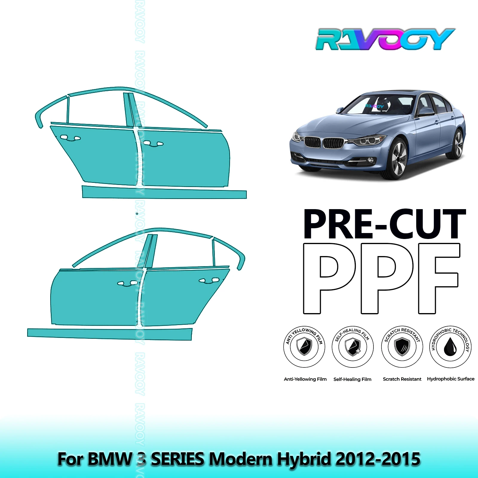 

For BMW 3 SERIES Modern Hybrid 2012-2015 8.5mil Clear Matte Pre-Cut PPF Door & A/B Pillar Kit TPU Paint Protection Film Set