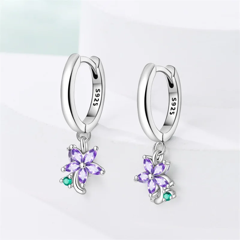 Springtime Earring For Women 925 Sterling Silver Bee Magritte Flower Butterfly Double Hoop Earrings Jewelry Fine New Year view 2