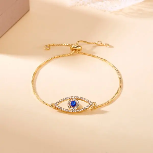 Luxe Gouden Kleur Zirkoon Evil Blue Eye Armband Mode Lucky Sieraden Vrouwen Gift Verstelbare Handgemaakt