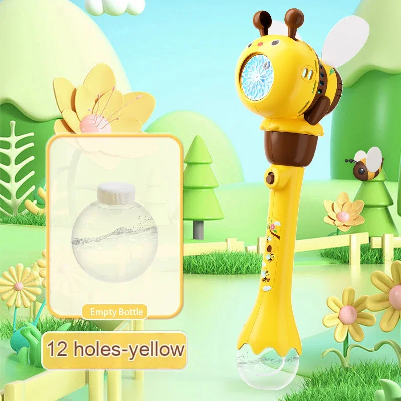 Hot selling children Electric Bee handheld Bubble Machine Toy Fully Automatic Light Blowing Bubble Gun Stick Kids summer Toys