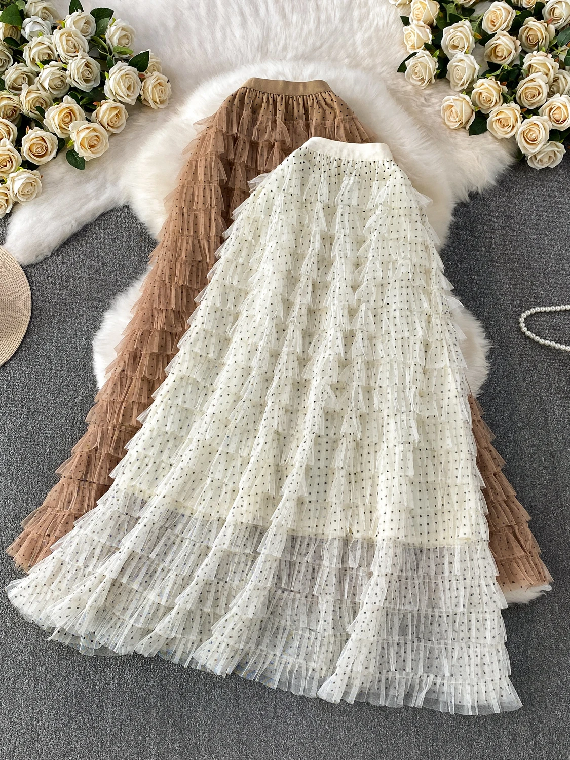 

Новая женская длинная юбка-полка в горошек с кружевными вставками, свободного кроя, для повседневной носки и путешествий