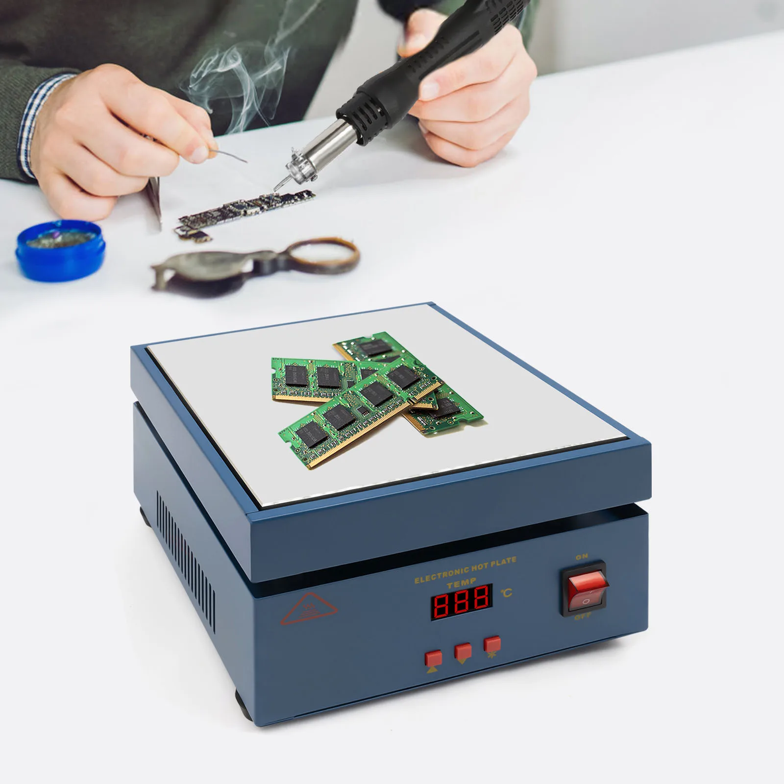 800W Microcomputer Electric Hot Plate Digital Display Preheat Soldering Station Lab Welder Hot Plate Rework Heater 20*20*20cm