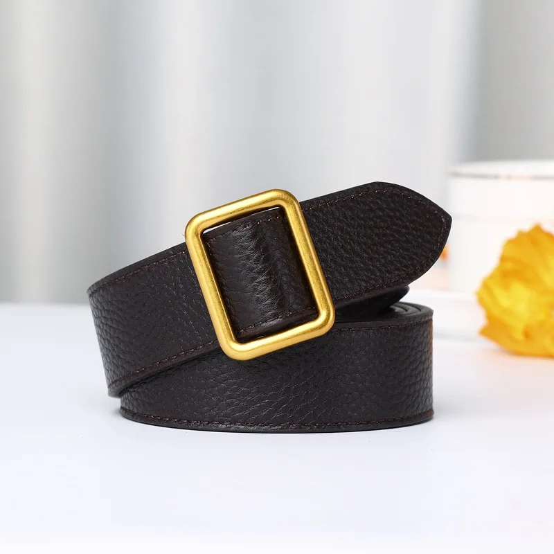 

Женские ремни из натуральной яловой кожи с гладкой пряжкой и рисунком личи, нейтральный безгольный ремень из натуральной кожи, модный повседневный универсальный ремень