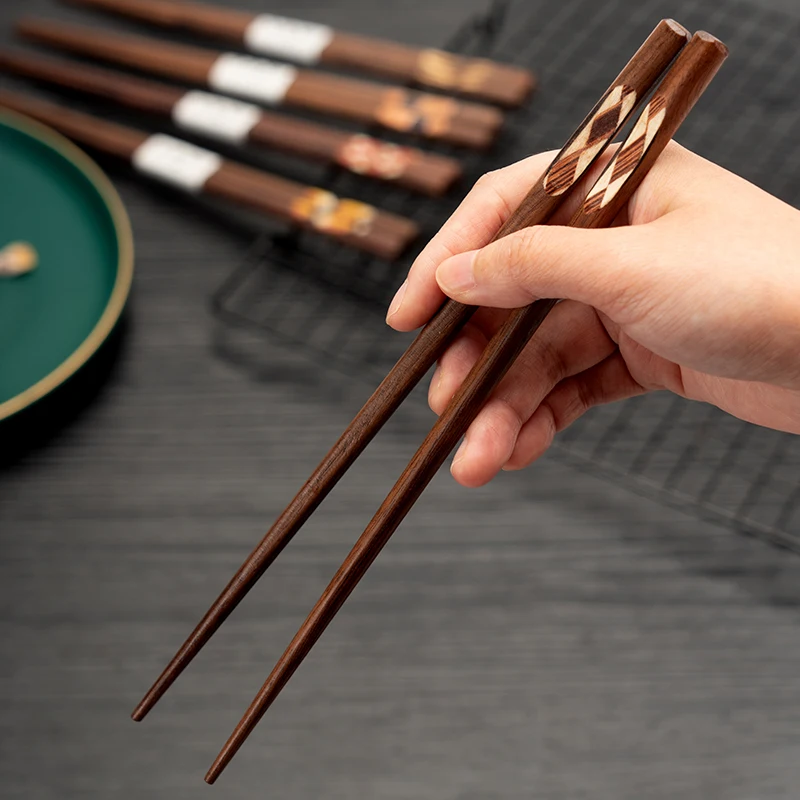 5 Pairs Walnut Wood Chopsticks Japanese Sushi Sticks Unique Patchwork Chinese Korean Food Chopstick Set Wooden Cutlery Tableware