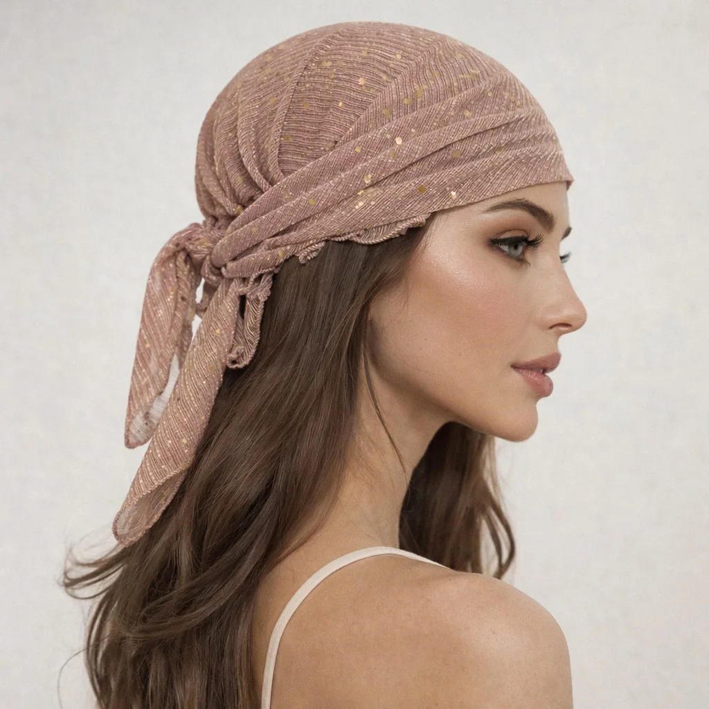 Bohemian Gold Sequin Head Scarf for Women, Glitter Square Bandana, Fashion Hair Wrap & Neck Scarf, Sparkly Paisley Print Turban