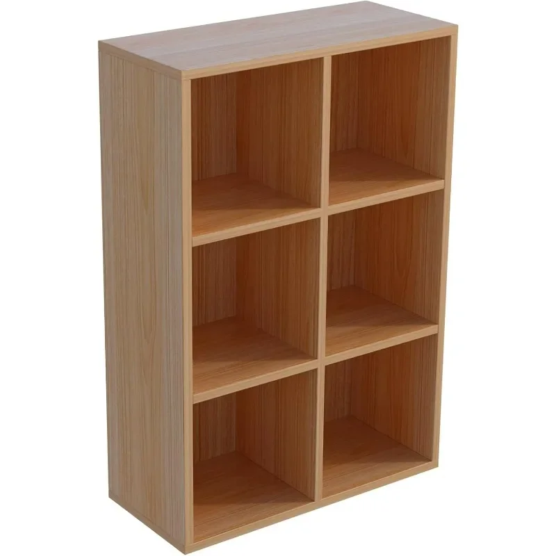 

6-Cube Storage Shelf Bookcase - Wooden 3-Tier Floor Standing Open Bookshelf for Home and Office, Display Cabinet