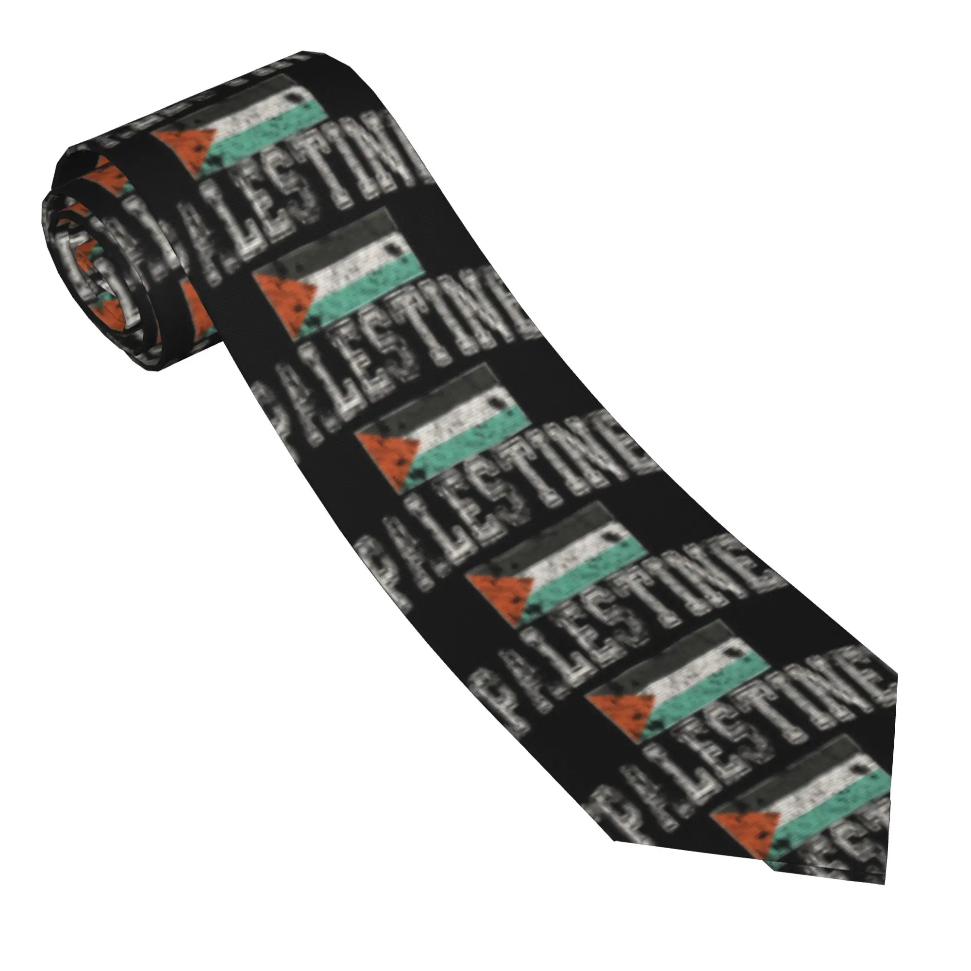 Vintage Retro Faded Palestine Flag Palestinian Tie Custom Neck Ties Cool Fashion Collar Tie Adult Daily Wear Necktie Accessories