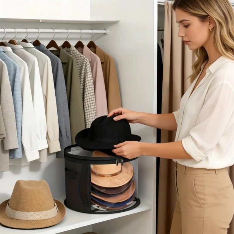 Winter Hat Storage Bucket Clothing Travel Organizer Foldable