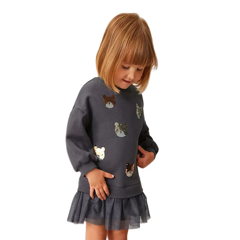 

Jumping Meters Princess Girls Long Sleeve Dresses 2-7T Bear Beading Cute Baby Frocks for Autumn Spring Party Collection