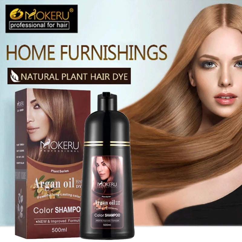 Tinte en Crema para el Cabello con Aceite de Argán, Color Negro, No Daña el Cabello, Cubre Naturalmente las Canas, Champú Marrón con Extracto de Plantas