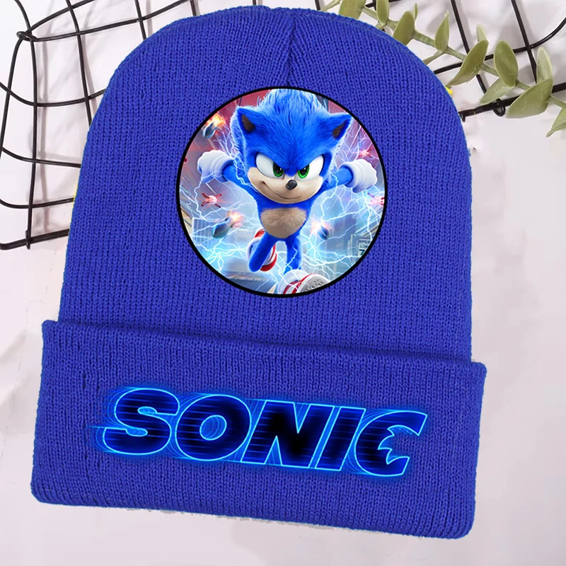 Sonics Children Knitted Hats Anime Skullcap Cute Printed Beanies Casual Wool Winter Warm Skullies Kids Caps Boys Girls Xams Gift