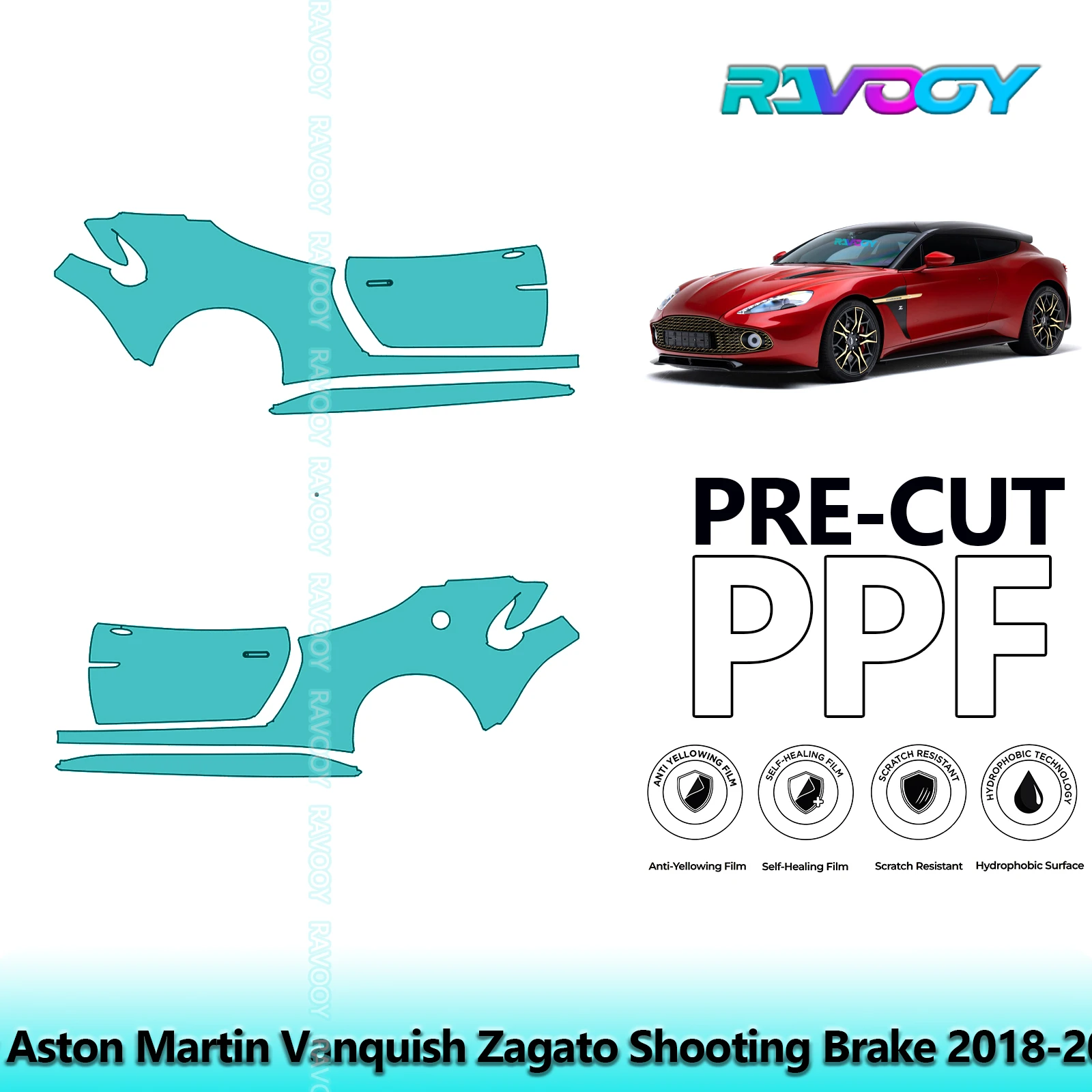 

For Aston Martin Vanquish Zagato Shooting Brake 2018-2023 8.5mil Pre-Cut PPF Door & A/B Pillar Kit TPU Paint Protection Film Set
