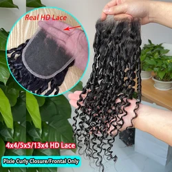 Pixie Curly Closure 5x5 HD Lace Closure Only 13x4 Lace Frontal Human Hair Pre plucked invisible Lace 4x4 Real HD Lace Melt Skin