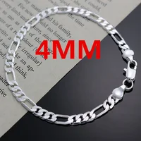 Noble nouvelle arrivée 925 argent 4MM chaîne pour hommes femmes Bracelet collier ensemble de bijoux dame cadeaux de noël breloques de mariage 2