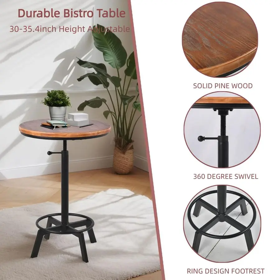 バーテーブル 3035.4インチ 高さ調節可能 インダストリアル ビストロテーブル レトロ ダイニングテーブル キッチン コーヒーハウス パブ 回転式 木製
