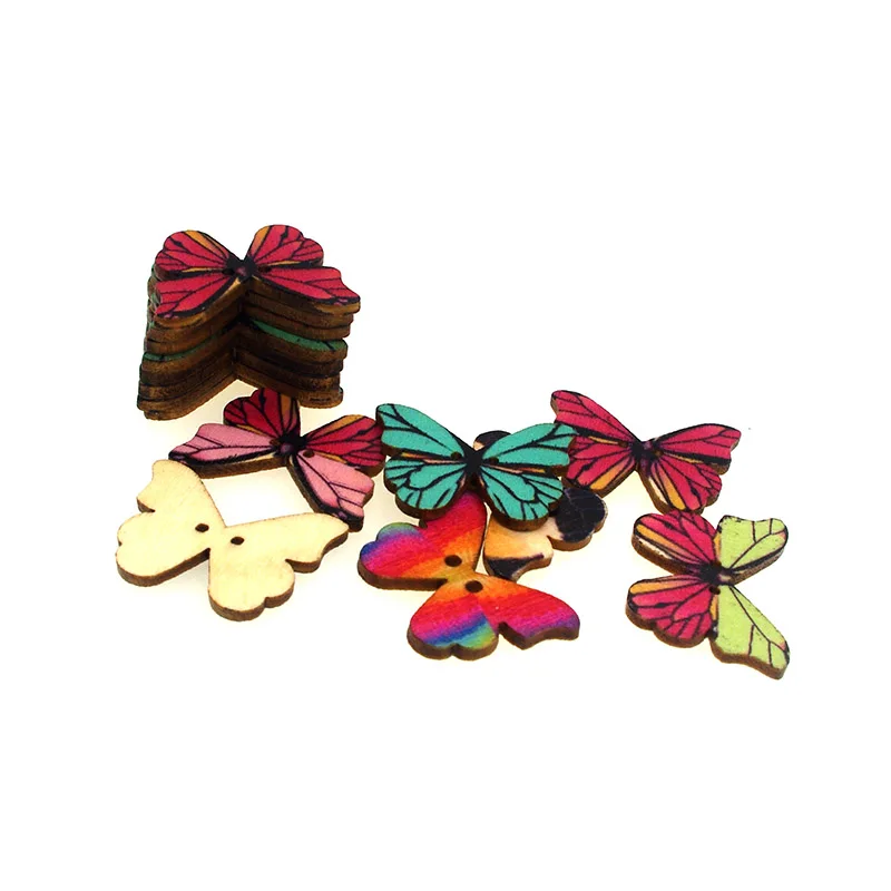 30PCs Wooden Sewing Buttons Scrapbooking Butterfly Mixed Two Holes Pattern 28x20mm Costura Botones bottoni botoes