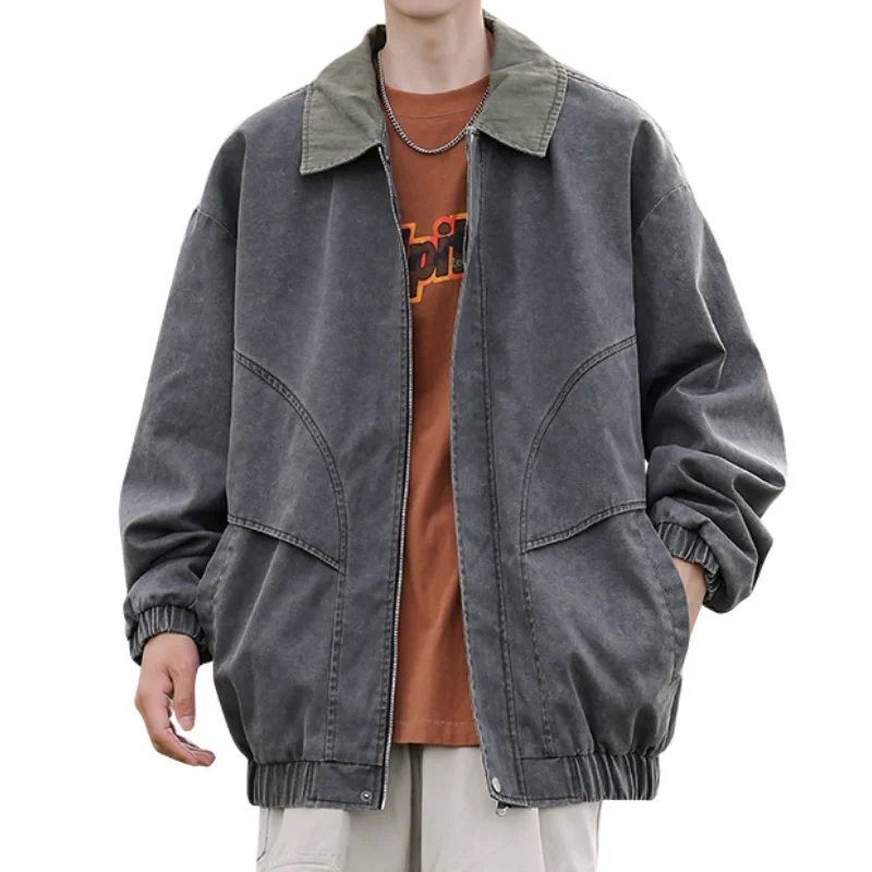 Stitching Contrast Jacket Jacket Men's New Spring Autumn American Retro Trendy Loose Casual Fashion All-Match Jacket