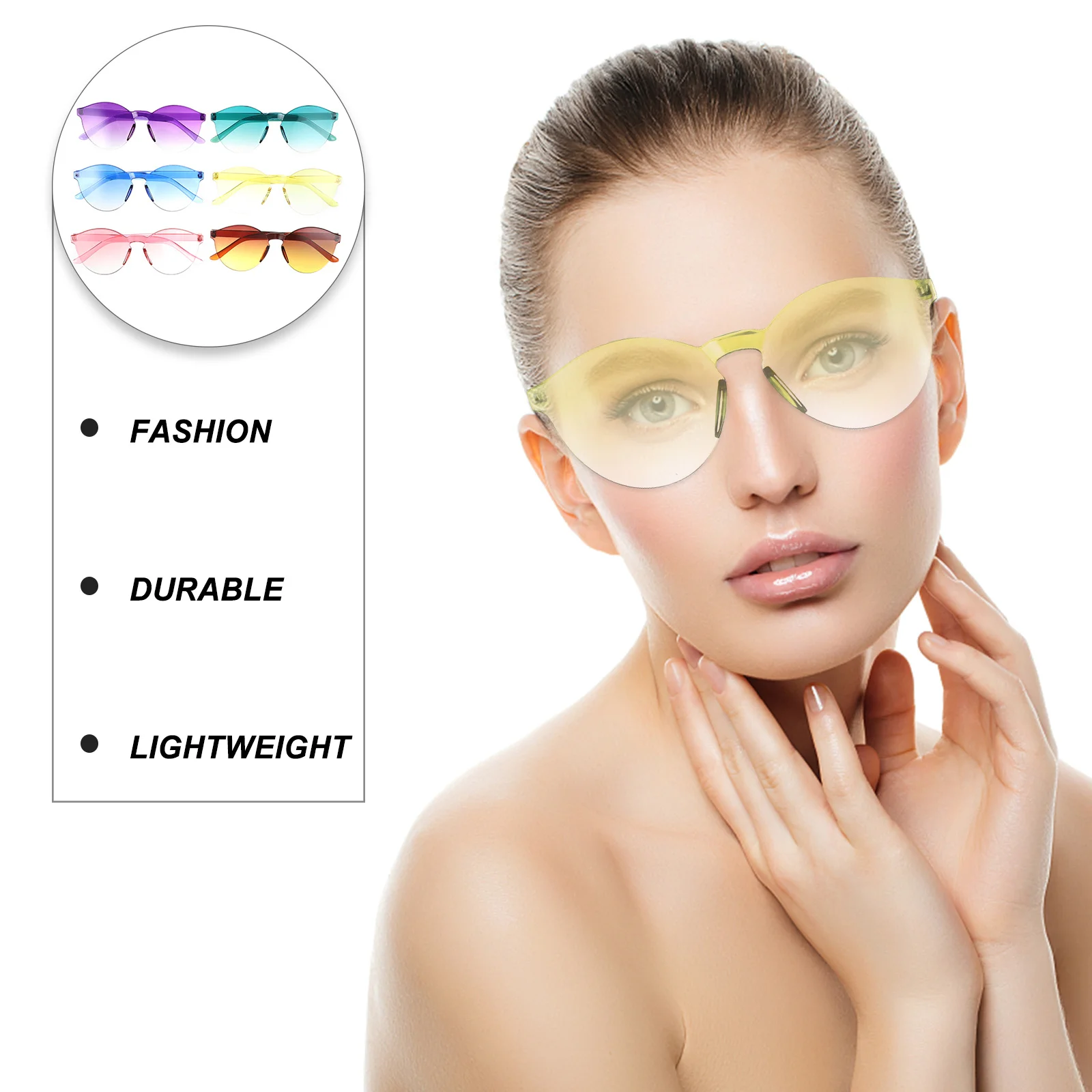 

6Pcs Gradient Rimless Sunglasses Fashion Frameless Eyeglasses Summer Holiday Party Sunglasses for Men Women Frameless Glasses