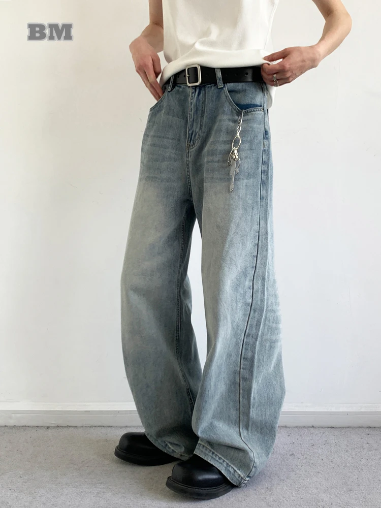 

American Vintage Light Blue Jeans Unisex Streetwear Loose Fit Straight Leg Denim Pants Men Women Trendy Casual Long Heavy Duty