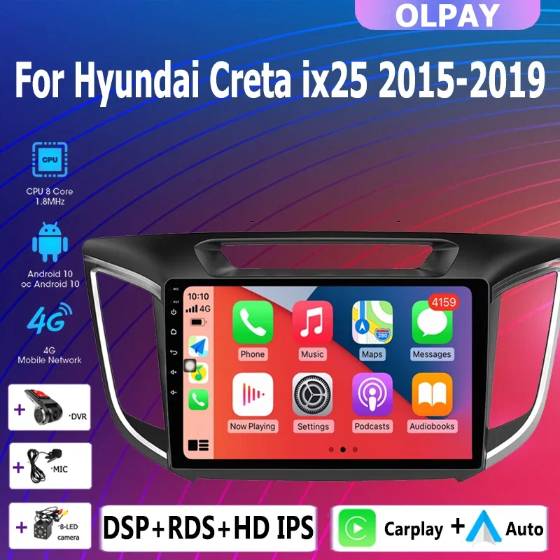 

2 din android 10 4G+64G Car radio stereo multimedia player Carplay Auto GPS navigation No DVD For hyundai Creta ix25 2015-2019