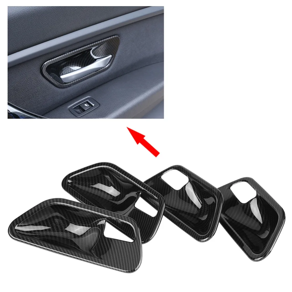 4Pcs Car Door Handle Bowl Cover Trim For Bmw 3 Series F30 4 Series F32 2014 2015 2016 2017 2018 Carbon Fiber Abs Plastic