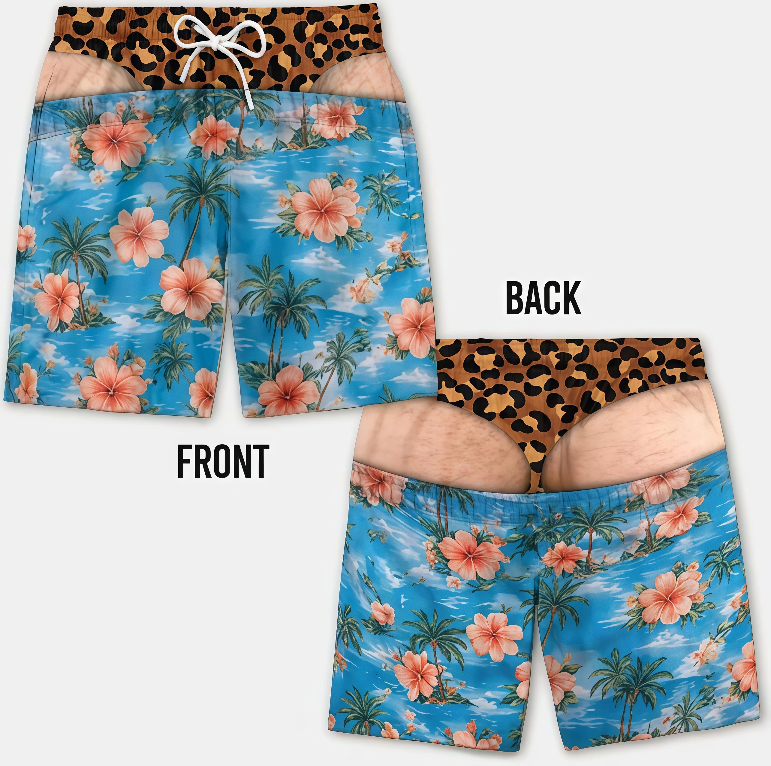 Men Women Quick Dry Beach Shorts Tropical Palm Hibiscus Flower Novelty Print Swim Board Shorts Summer Vacation Party Shorts