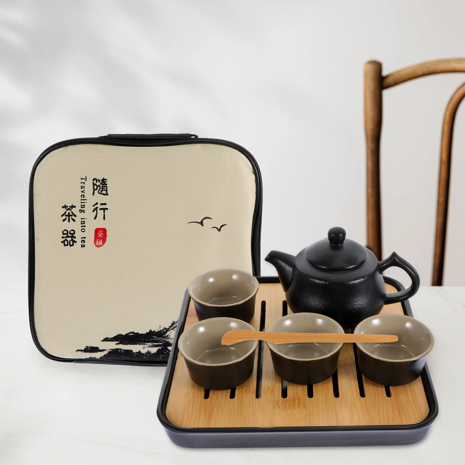 

Travel Tea Set Ceramic Teapot Porcelain Kettle Teacup Clip Tray Cleaning Cloth Premium Materials Durability Practical Elegant