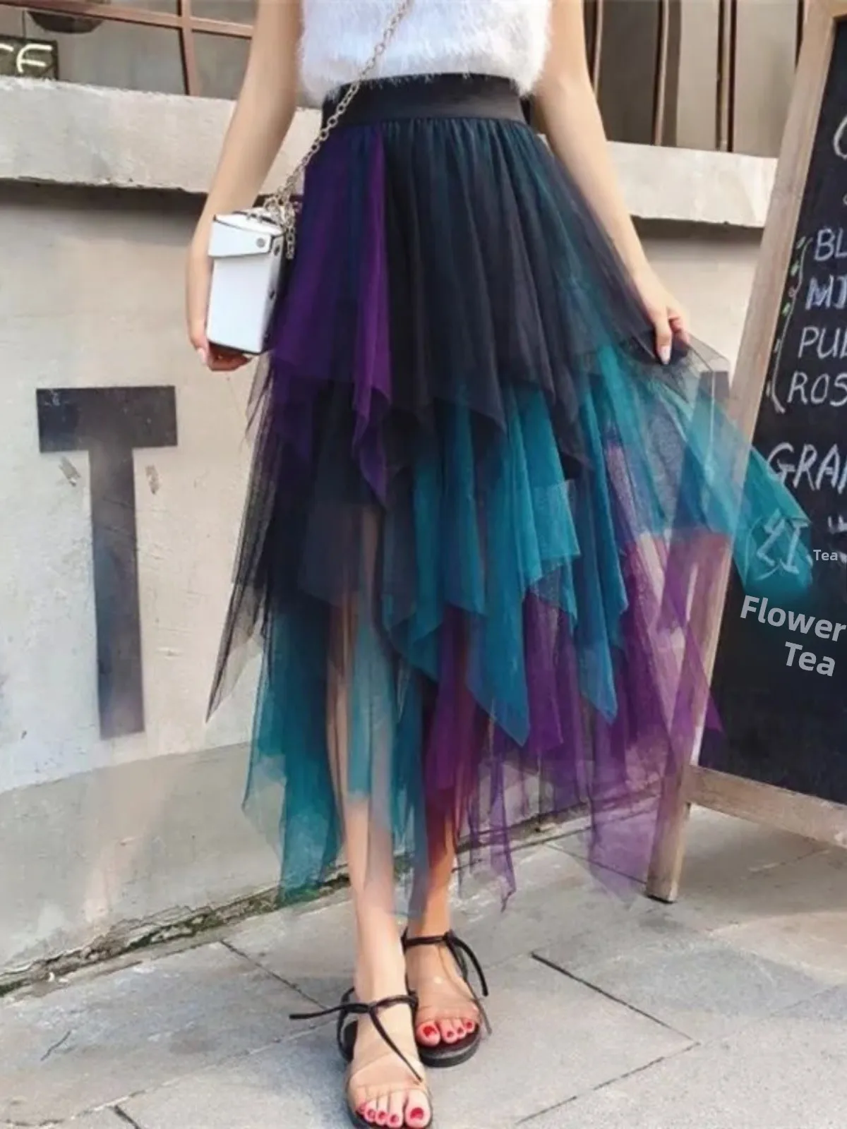 

Women's adient Irregular Me Puffy Skirt High Waist Midi Skirt Street Sle Polyester Fabric Pure Color Summer Faion