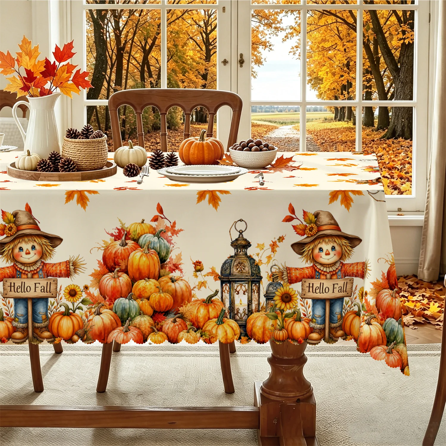1 set of vintage scarecrow pumpkin street lamps with autumn fallen leaves, in a retro country style, suitable for a farmhousezyc