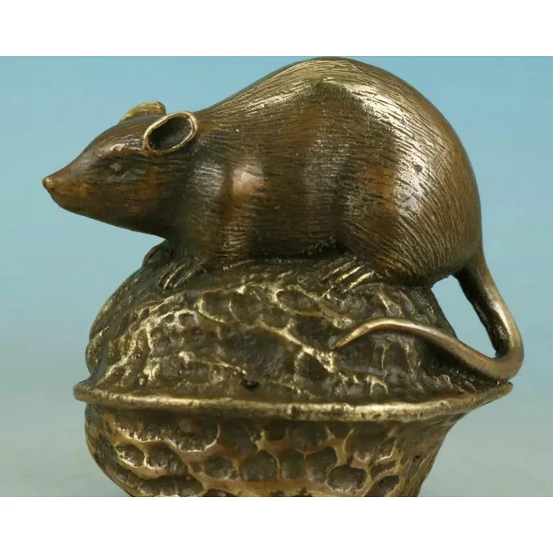 Lovely Asian Chinese Old Brass Hand Carved Mouse Collect Statue Decoration