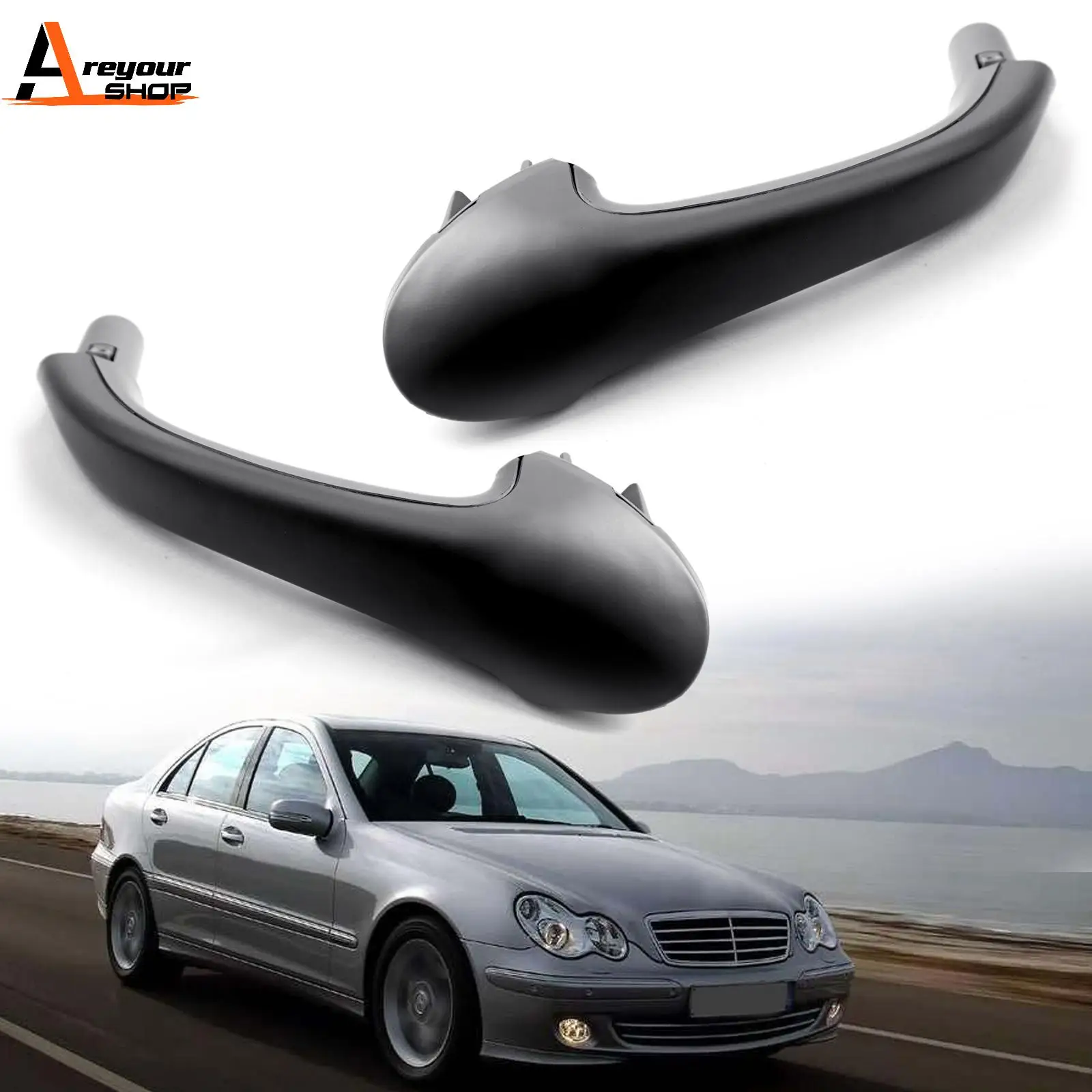 Areyourshop 2PCS Front Interior Door Pull Handle OE For Mercedes-Benz W203 C-Class Black 20381016519116 20381015519116 Car Part