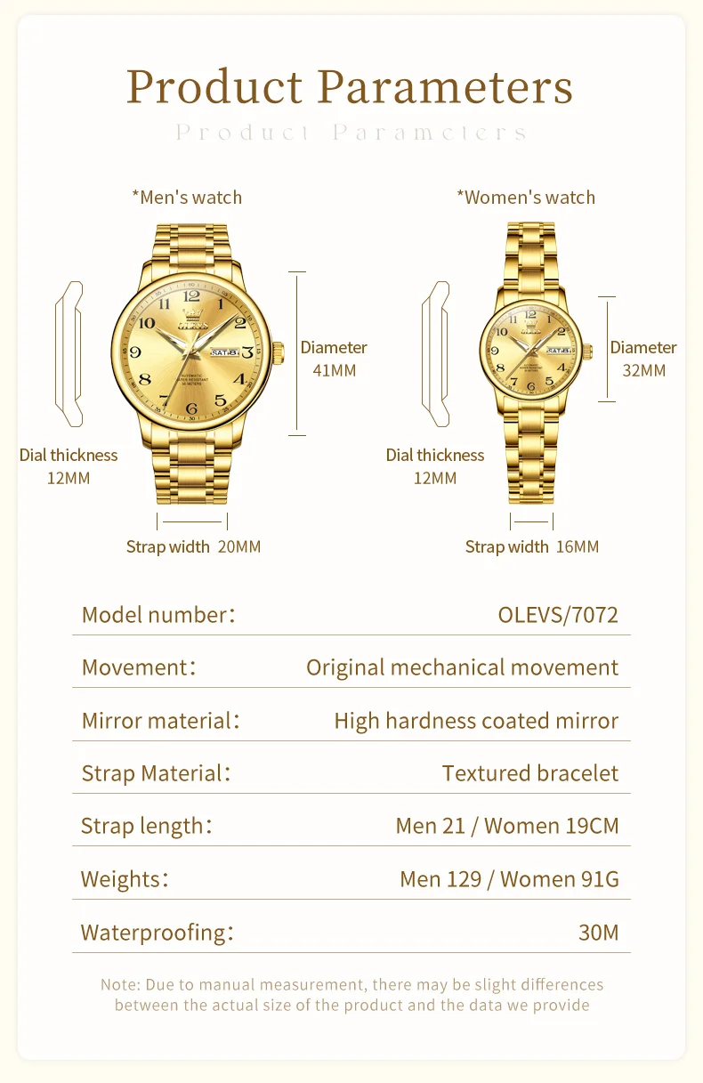 ساعات أوتوماتيكية OLEVS 7072 للرجال والنساء من الفولاذ المقاوم للصدأ مقاومة للماء بتقويم مزدوج وساعة يد ميكانيكية مضيئة للزوجين