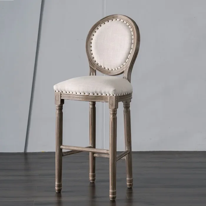 

American solid wood bar chair antique bar chair home European retro backrest high rattan high