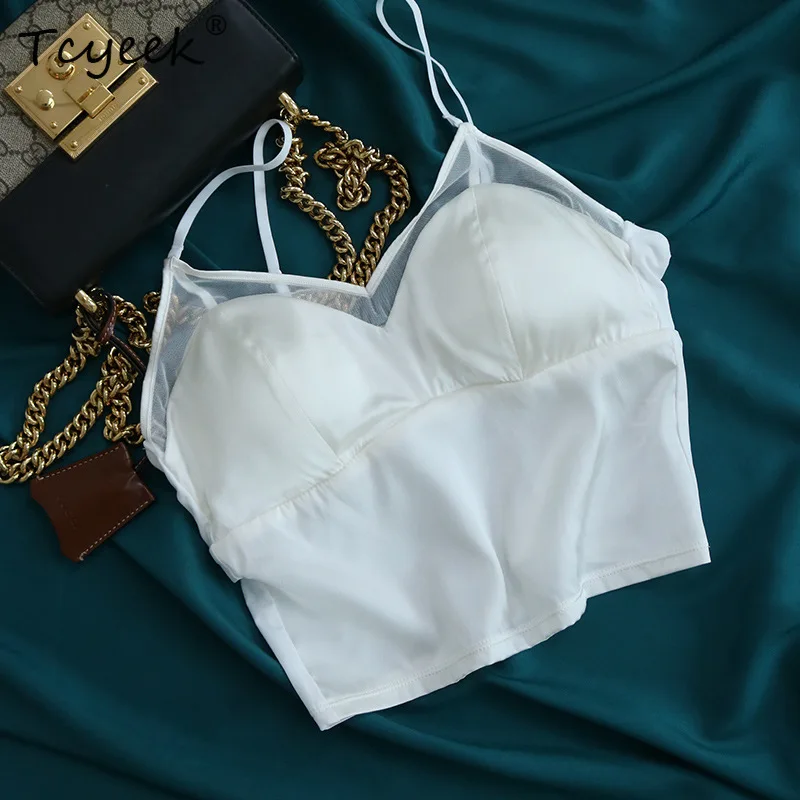 Tcyeek, forro de copo de 19mm 100% sutiã de seda real, feminino lindo costas finas sólidas, roupa íntima macia francesa, outono verão 2024 p48020qc