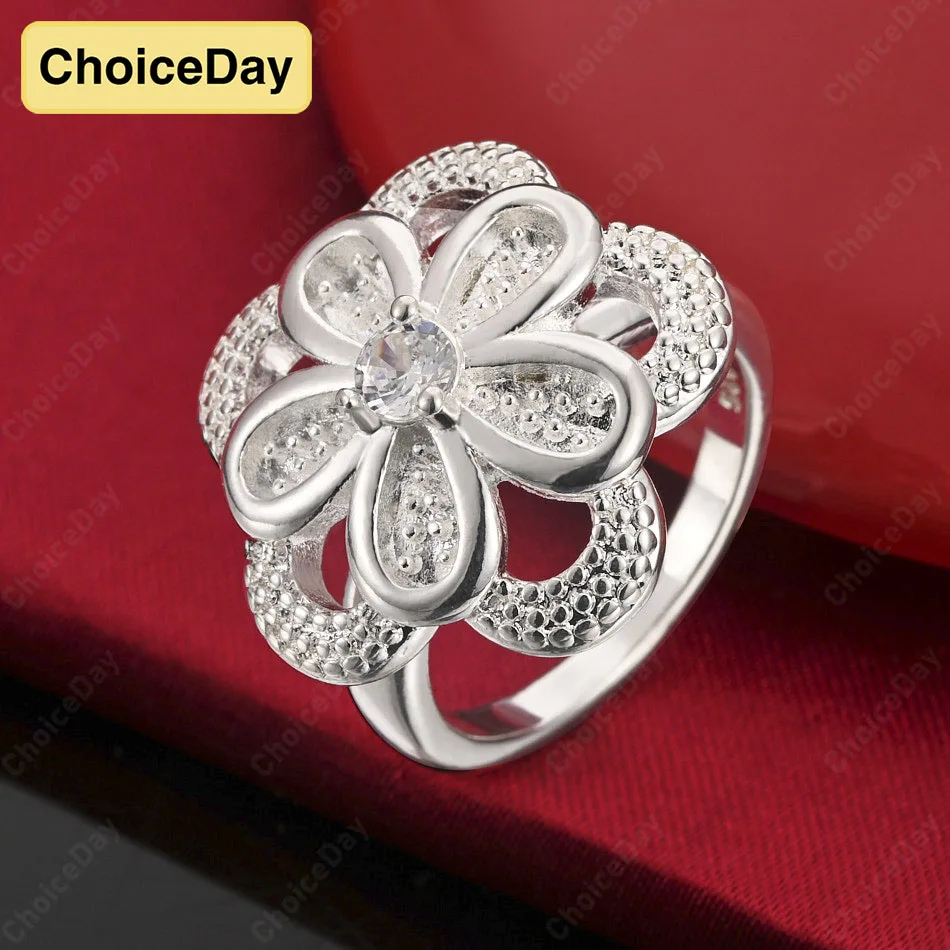

ChoiceDay 925 Sterling Silver 7-10 Exquisite Flower Zircon Ring Women's Party Accessories Jewelry Gift Wedding