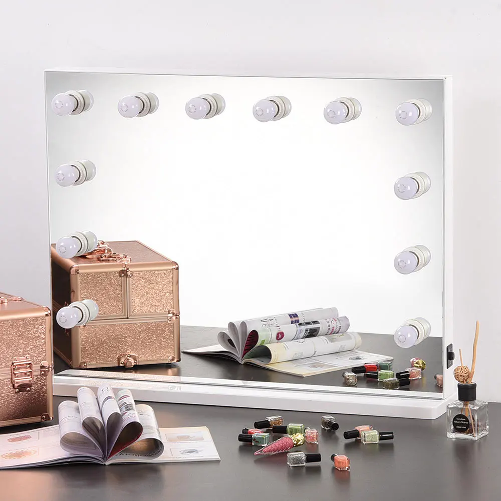 Customized wholesale Hollywood makeup mirror LED light bulb vanity mirror salon makeup bathroom wall mounted/desktop light mirro