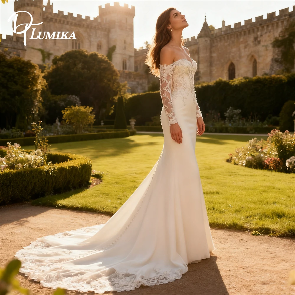 Romantic Off-the-Shoulder Mermaid Wedding Dress for Bride to Be 2026 Strapless Court Train Made-to-Order Satin Bridal