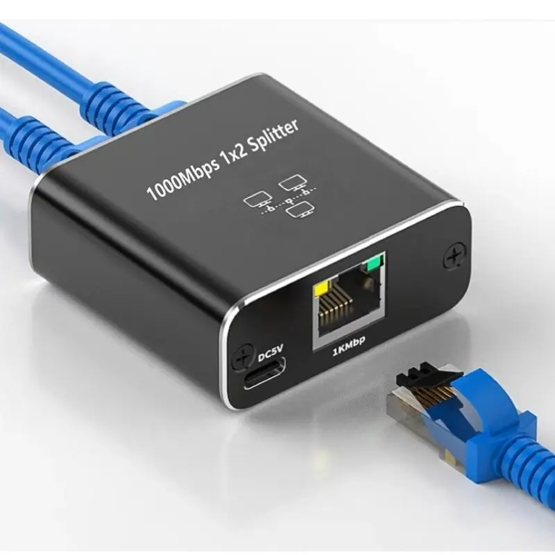 Network Splitter 1000Mbps Hub 1 to 2 RJ45 Adapter Gigabit Converter Internet Ethernet Set-Top Extender Plug Extension