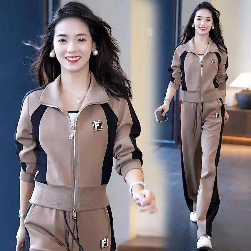 

Fashionable Sportswear Set Women's 2026 Autumn New Style Letter Print Open Cardigan Sweatshirt Jacket Pants Two-Piece Set